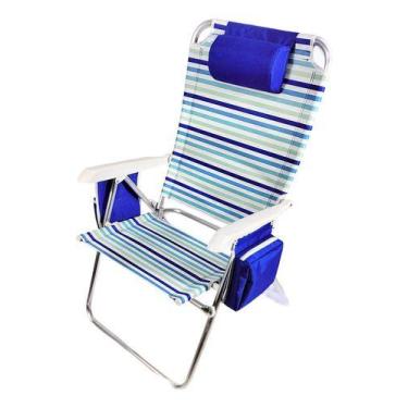 Imagem de Cadeira De Praia Camping Alta Encosto Bolsa 5 Posicoes Azul - JHC, Lis