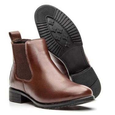 Imagem de Bota Feminina Chelsea Coturno Cano Curto Couro Legítimo - RM, Marrom, 