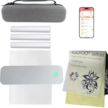 Imagem de IOOIOO Impressora portátil D210, impressora térmica sem fio Bluetooth sem tinta para papel de transferência de estêncil de tatuagem, para 21 x 28 letras, papel térmico enrolado e dobrado A4 (branco