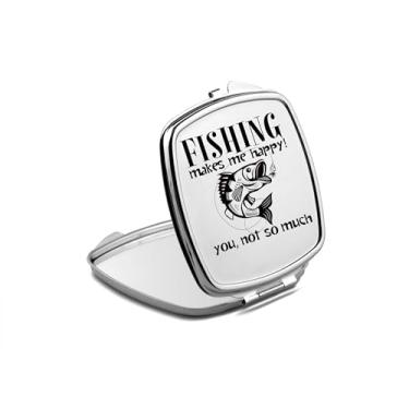 Imagem de SpreadPassion Espelho compacto Fishing Make Me Happy, presente de pesca, espelho fotográfico de pesca, espelho de maquiagem de viagem pequeno espelho portátil, espelho de bolso portátil, ideia de