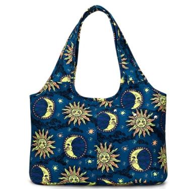 Imagem de HAWEE Bolsa tote com compartimento de guarda-chuva molhado e bolsa de ombro com zíper para laptop de 13,3 polegadas para mulheres trabalhar/compras/enfermagem, Sol e Lua, One Size, Utilitário