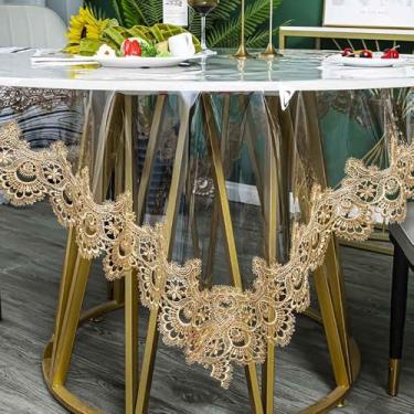 Imagem de JEGPWBKT Toalha de mesa impermeável de plástico transparente, toalha de mesa retangular com macramê de renda, à prova de derramamento de óleo, capa de mesa para mesas de jantar, festas e feriados