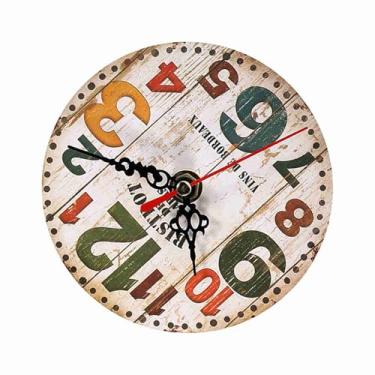 Imagem de Relógio de Parede Antigo de Madeira Estilo Vintage Redondo Relógios Decoração de Escritório Doméstico para Sala de Estar Quarto Escritório (#3)