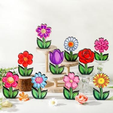 Imagem de Wenqik 10 peças de tulipas flores placas de madeira rústica tulipa flores decoração de mesa primavera decoração de casa casa de fazenda de madeira tulipa flores mesa centro de mesa bloco floral para