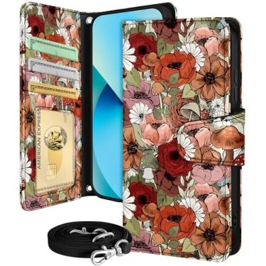 Imagem de Buleens Capa carteira feminina para Samsung Galaxy S23 Plus - com porta-cartões, suporte e alça de couro transversal fofa estética floral