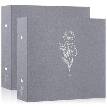 Imagem de Lanpn álbum de fotos de álbum de recortes 12 x 12 2 pacotes, capa de linho para arquivo sem ácido carregamento superior 3 pasta de argolas livro de fotos 12 x 12 com 30 mangas de plástico 60