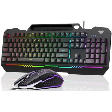 Imagem de Combo de teclado e mouse AULA Gaming 104 teclas RGB retroiluminado