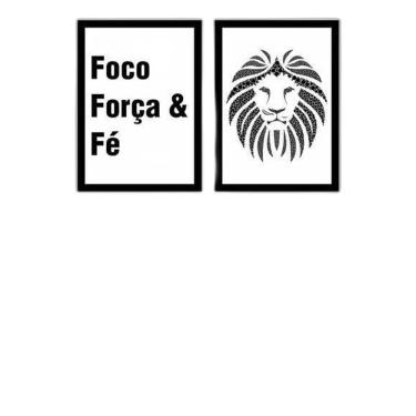 Imagem de Kit 2 Quadros Foco, Força E Fé - Leão 60X40Cm Moldura Preta