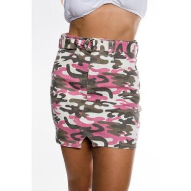 Imagem de Saia Feminina Sarja Lycra Camuflada Rosa - Razon Jeans, 40