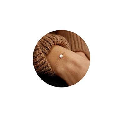 Imagem de Pulseira com inicial personalizada de aço inoxidável banhado a ouro 18 K, pulseira delicada com pingente de moeda, pulseira delicada com nome de disco para mulheres, Small, Aço inoxidável, Sem Pedra