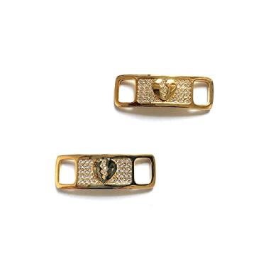 Imagem de ICEDIAMOND Iced Out CZ Diamante Fivela de cadarço, 2 peças de latão banhado a ouro AF1 Elegante Charme Etiqueta de Cadarço, Acessório de Sapatos Snkrs Moda (Heart-Gold)