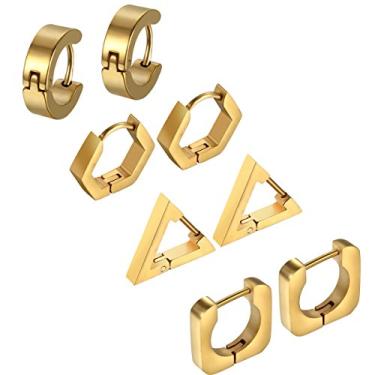 Imagem de Aroncent 8 peças de brincos femininos masculinos Huggie com argola de aço inoxidável, brinco de orelha, novidade, preto/dourado/prata