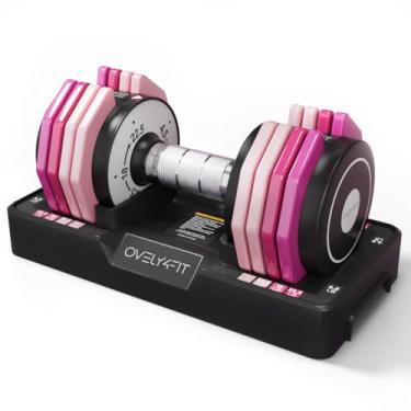 Imagem de Haltere ajustável OVEL 4YFIT, opções de peso 5 em 1 (2 a 10 kg), ajuste rápido de peso de 1 segundo, alça de metal antiderrapante, design compacto com placas gradientes rosa, perfeito para exercícios