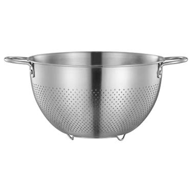 Imagem de Escorredor de aço inoxidável com alça e pés de descanso, coador de macarrão, coador de alimentos de metal para macarrão, macarrão, arroz, legumes, frutas, lavável na lava-louças, 24 cm/4,2 QT