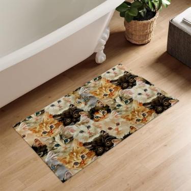 Imagem de Kibue Tapete de porta interno adorável para entrada de boas-vindas, capacho de rosto de gato fofo para varanda interna, porta da frente, cozinha, 43 cm x 75 cm, com suporte antiderrapante, tapetes de