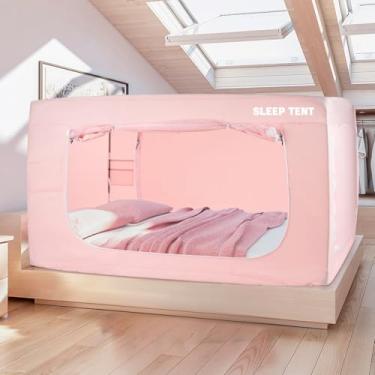 Imagem de BORNA Cama Tenda Cama De Solteiro Canopy Para Interior Portátil Redutor De Luz Dormir Canopy Para Crianças E Adultos, Beliche Blackout Tendas Respirável Privacidade Espaço Tenda Mosquiteiro Para Cam