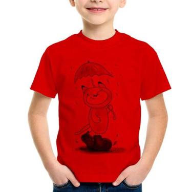Imagem de Camiseta Infantil Raposa Fofinha Na Chuva - Foca na Moda, Vermelho, 12