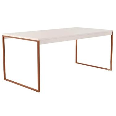Imagem de Mesa Industrial Retangular 160x80 Pé Metal Cozinha Jantar (Off White/Bronze)
