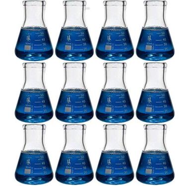 Imagem de Karter Scientific Frasco Erlenmeyer De Boca Estreita De 50 Ml, Vidro De Borosilicato, Borda Resistente, Parede Grossa, 213G18 (Pacote Com 12)