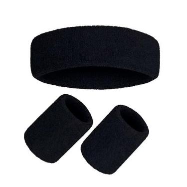 Imagem de Combo 1 Faixa Atoalhada  e 2 Munhequeiras Esportivas 8 cm Unissex - Es