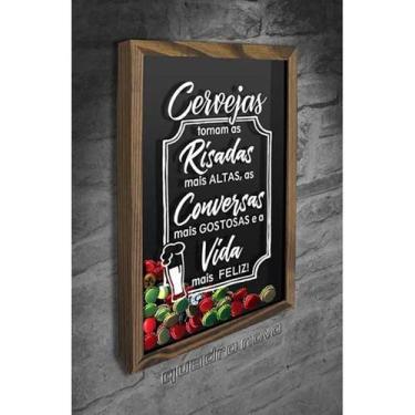 Imagem de Quadro Porta Tampinhas Vida mais feliz - Quadro Novo, Rústica, 26x36