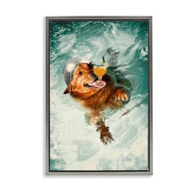 Imagem de Stupell Industries Arte de parede em tela emoldurada de cachorro disco na piscina cinza flutuante por Graffi*tee Studios, 53 x 78 cm