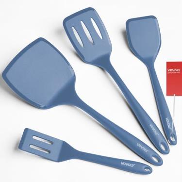 Imagem de Conjunto de espátula de silicone, espátula de silicone resistente ao calor de 315 °C para cozinhar, utensílios de cozinha antiaderentes e não arranhões para ovos e panquecas, pacote com 4, azul