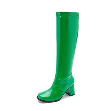 Imagem de Botas femininas Go Over The Knee Block Heel Zipper Boot, Verde, 8.5