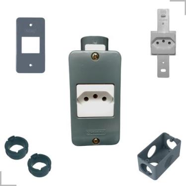 Imagem de KIT Tomada Simples Branca 10a + Condulete Sobrepor 4/2pol + Placa + Ad