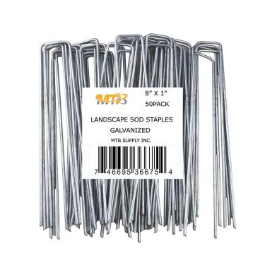 Imagem de MTB Garden Pacote com 50, 20 cm, 11 GA (0,3 cm), grampos de paisagem, estacas de jardim, pinos de rede para cerca, pontas de solo, cobertura de grama, pinos de tecido, galvanizados antiferrugem