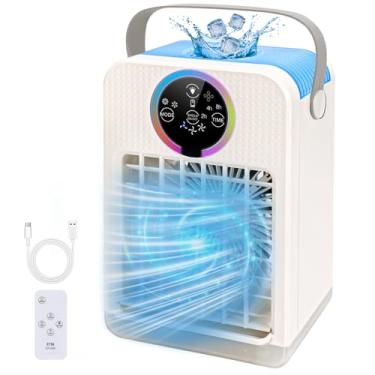 Imagem de Ar condicionado portátil 4 em 1, umidificador de ar condicionado evaporativo de 700 ml com 3 velocidades, luz de 7 cores e temporizador de 2 ~ 8h, mini condicionador pessoal, ventilador de