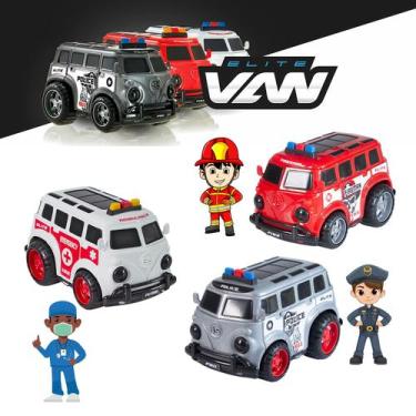 Imagem de Kit 3 Carrinhos Polícia/Bombeiros/Ambulância Mini Kombi 18CM Plástico 