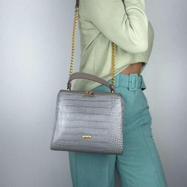 Imagem de Bolsa recuo em couro legitimo b.1083, Croco cinza