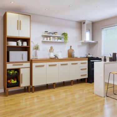 Imagem de Conjunto 2 Peças Paneleiro com Fruteira e Balcão 4 Portas Campo Grande Marrom/Off White