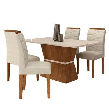 Imagem de Mesa Com 4 Cadeiras 1,36 Antália Freijó/off Premium/suede Bege - M.a -