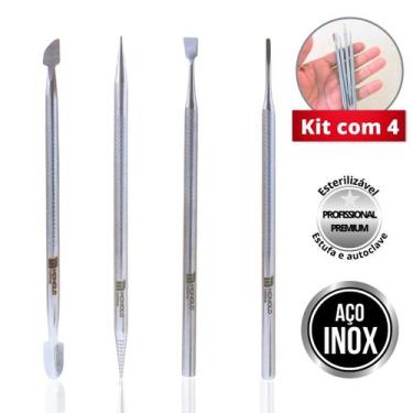 Imagem de Kit Espátula Palito Desencravador Raspador Manicure Aço Inox Profissio