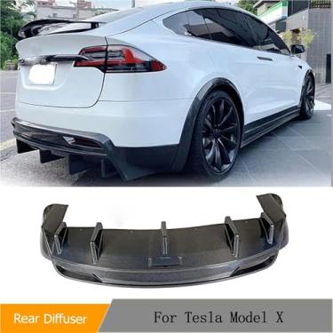 Imagem de Carro Para-choque Traseiro Difusor Spoiler Lip Compatível Para Tesla Model X 2016-2021Para-choque Traseiro Protetor Difusor Spoiler Body Kits Fibra De Carbono