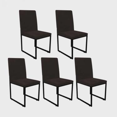 Imagem de Kit 05 Cadeiras Para Sala de Jantar Escritório Office Stan Industrial Ferro Preto Corino Marrom - Ahazzo Móveis