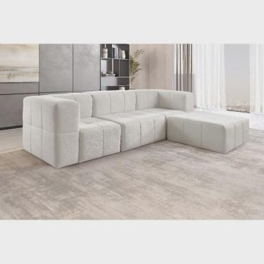 Imagem de Sofá Modular 3 Lugares + Puff Bouclé 65cm X 172cm X 258cm