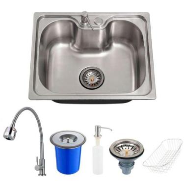 Imagem de Kit Cuba Gourmet para Cozinha Nawa com Torneira Jaguaribe e Lixeira de