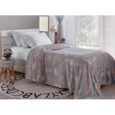 Imagem de Manta Infantil que Brilha no Escuro Cobertor Menino Transportes, 150x200cm, Microfibra Quentinha (TRATORES)