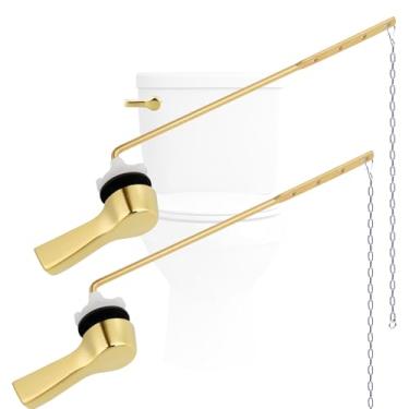 Imagem de Hygie Rinse Pacote com 2 alavancas universais de vaso sanitário com 2 correntes de melindrosa de aço inoxidável, kit de substituição de maçaneta de vaso sanitário, ouro