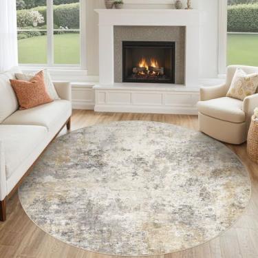 Imagem de UERMEI Tapete redondo de 1,8 m para sala de estar, 15 x 15 cm, lavável, neutro, moderno, abstrato, macio, fino, tapete para uso interno, tapete antiderrapante para quarto, embaixo da mesa de jantar