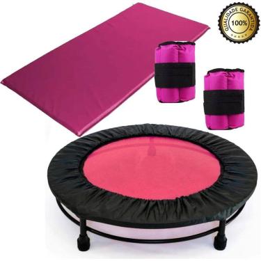 Imagem de Kit Ginástica Rosa Jump+Colchonete+Caneleira 5 Kg+Capa Preto