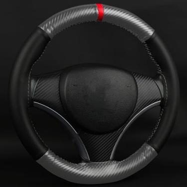 Imagem de Capa de volante texturizada de fibra de carbono costurada à mão, couro de microfibra com marcador, envoltório de volante DIY, universal de 35 a 38 cm, adequado para a maioria dos carros, SUVs e