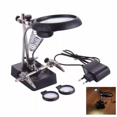 Imagem de Lupa 5 Leds Solda Dessolda Com Suporte Garra Placa - Beileshi