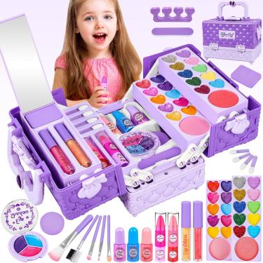 Imagem de Kit de maquiagem Kuovei Kids com estojo de cosméticos, 44 unidades de 3 a 12 anos