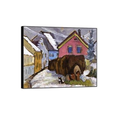 Imagem de Pintura famosa de Gabrieel Mutner Arte de parede para sala de estar - Imagem de arte clássica - Carroça de Chaff - Impressão em tela - Pôster de moldura preta 30 x 35 cm 12 x 13 pol