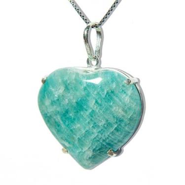 Imagem de Colar Coração Amazonita Verde Garra Prata 950 - CristaisdeCurvelo