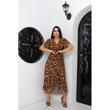 Imagem de Vestido envelope longo bolinhas de viscolinho manga curto - LAJMA STOR